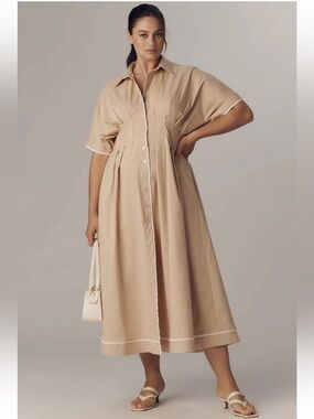 Anthropologie Exquise The Tobie Shirt Dress Light Sand Beige Plus Size 2X EUC